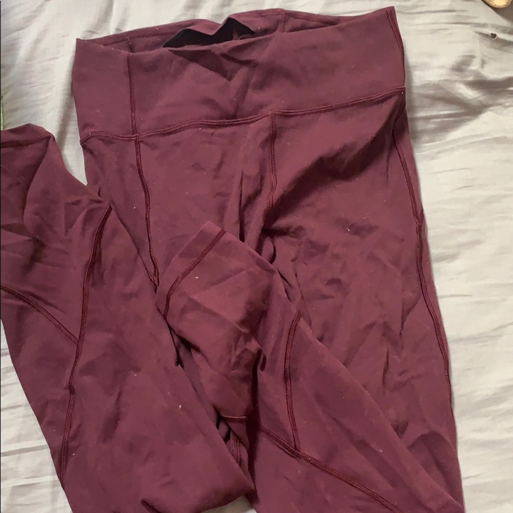lululemon in movement pants, maroon, size 8